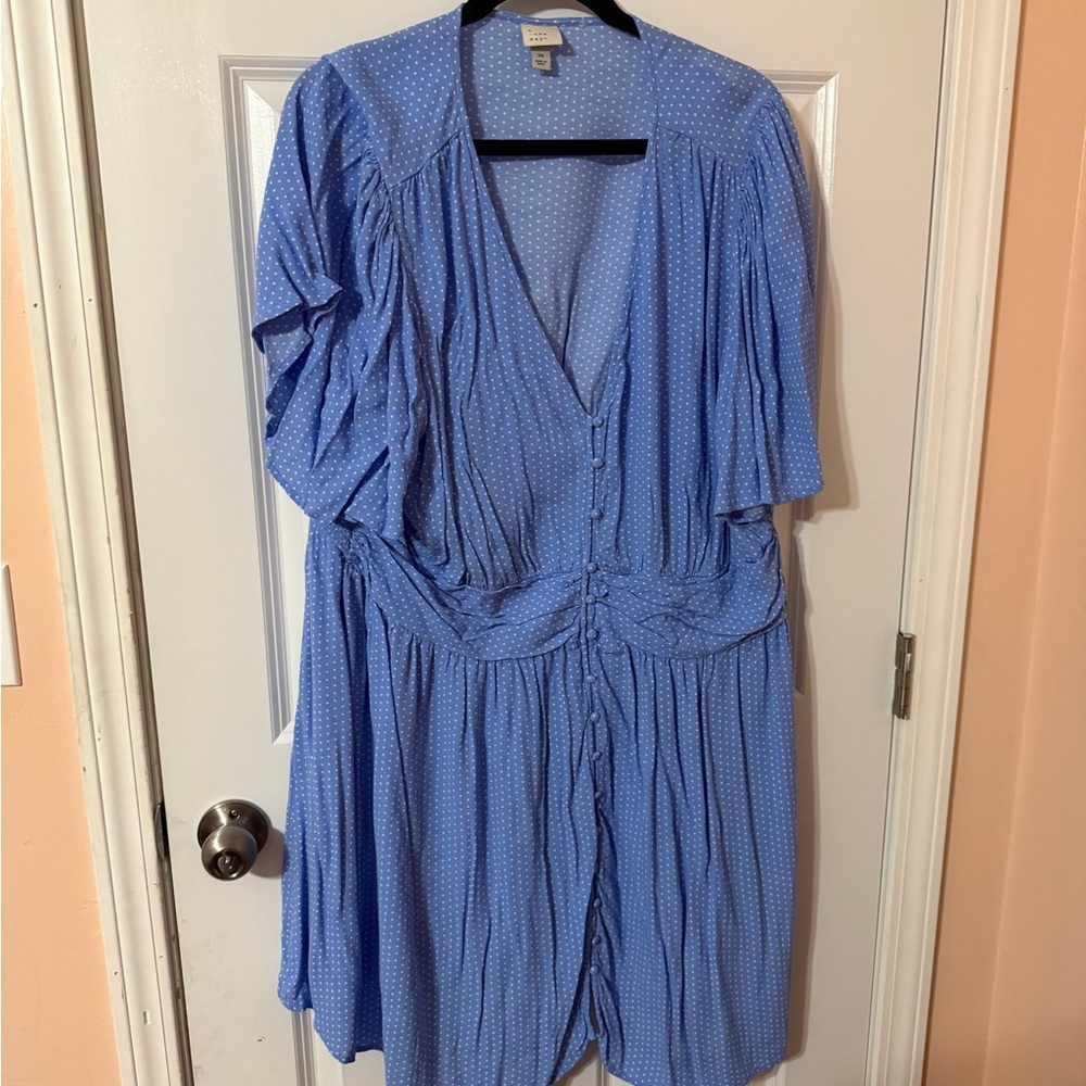 A New Day Blue Pleated V-Neck Sundress